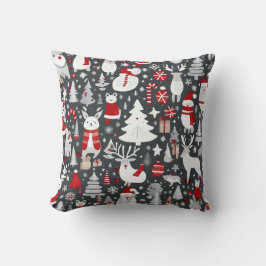 Jul mönster snögubbe, Santa träd grått-dekalor Kudde