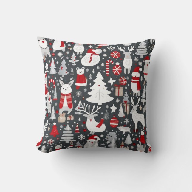 Jul mönster snögubbe, Santa träd grått-dekalor Kudde (Framsida)