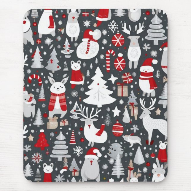Jul mönster snögubbe, Santa träd grått-dekalor Musmatta (Framsidan)