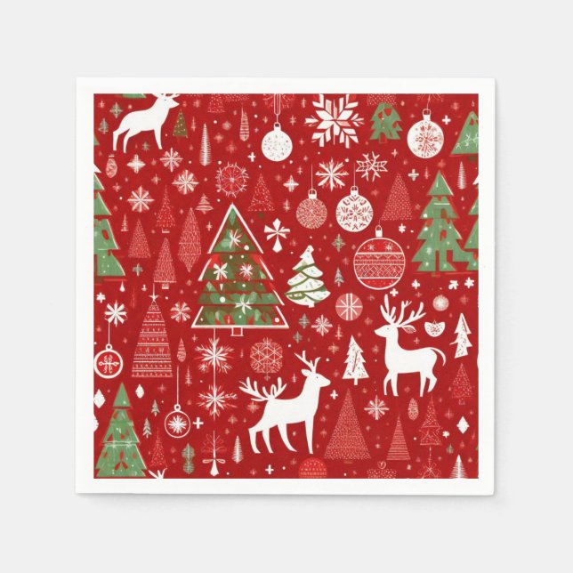 Jul mönster snögubbe, Santa träd grått-dekalor Pappersservett (Framsidan)