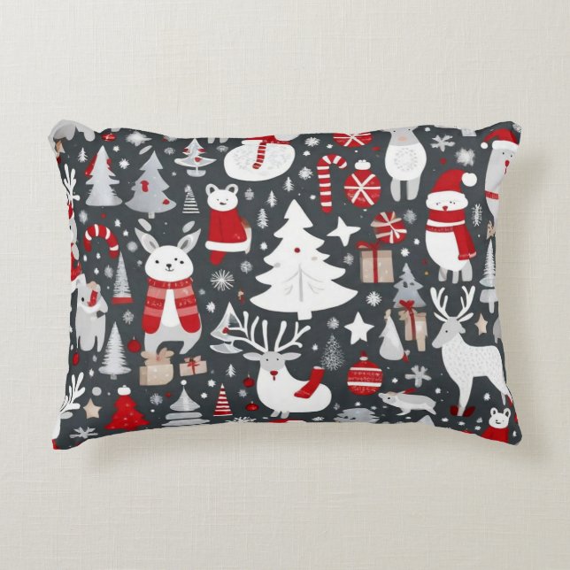 Jul mönster snögubbe, Santa träd grått-dekalor Prydnadskudde (Framsidan)