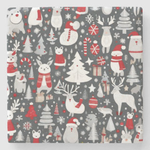 Jul mönster snögubbe, Santa träd grått-dekalor Stenunderlägg