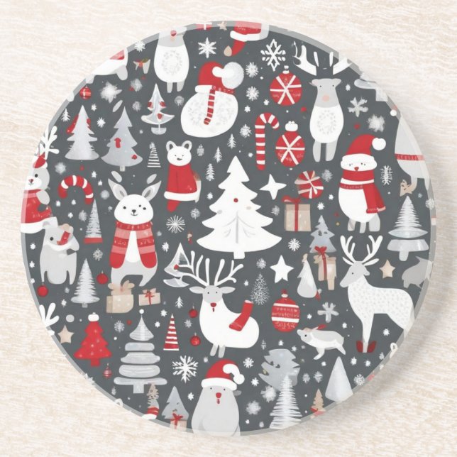 Jul mönster snögubbe, Santa träd grått-dekalor Underlägg (Framsidan)