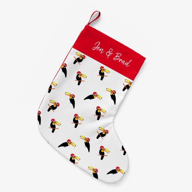 Jul Mönster Tropical Toucans i Santa Hats Liten Julstrumpa (Framsidan (Hängande))