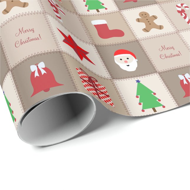 Jul Mönster Wrapping Papper - Beige Presentpapper (Rullad Hörn)