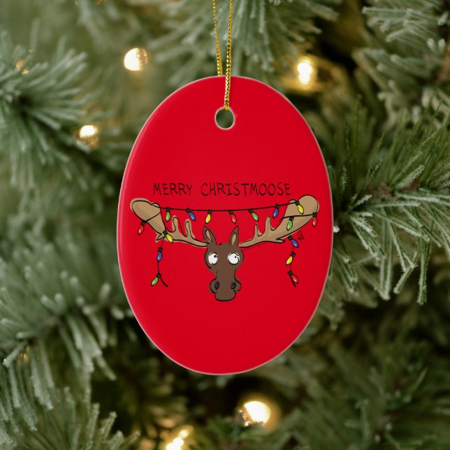 Jul Moose Cute Funny Christmoose Julgransprydnad Keramik (Träd)
