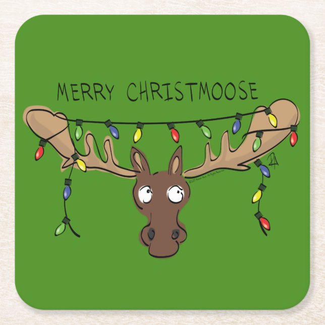 Jul Moose Cute Funny Christmoose Underlägg Papper Kvadrat (Framsidan)