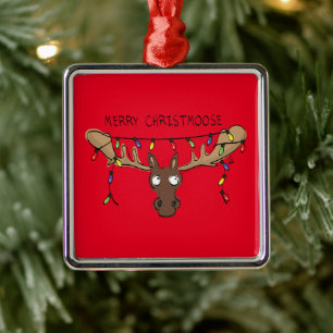 Jul Moose Cute Funny Helgdag Julgransprydnad Metall