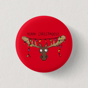 Jul Moose Cute Funny Helgdag Knapp