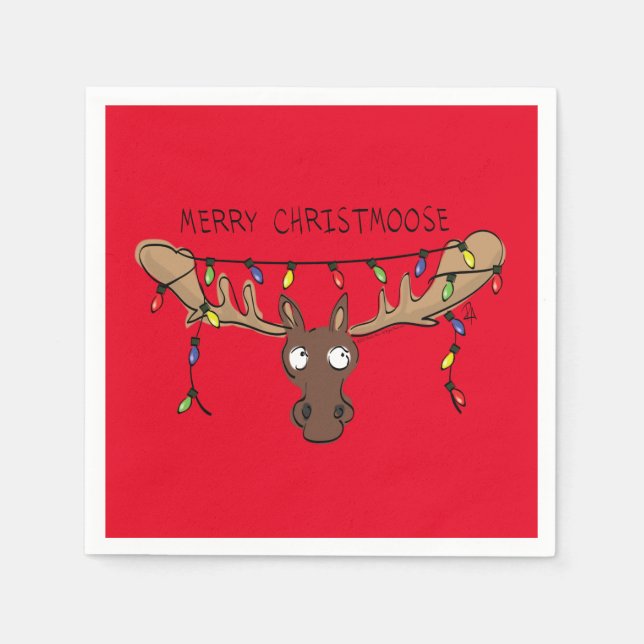 Jul Moose Cute Funny Helgdag Pappersservett (Framsidan)