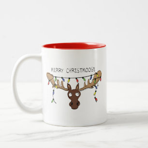Jul Moose Cute Funny Helgdag Två-Tonad Mugg