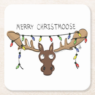 Jul Moose Cute Funny Helgdag Underlägg Papper Kvadrat