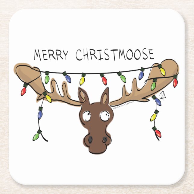 Jul Moose Cute Funny Helgdag Underlägg Papper Kvadrat (Framsidan)