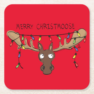 Jul Moose Cute Funny Helgdag Underlägg Papper Kvadrat