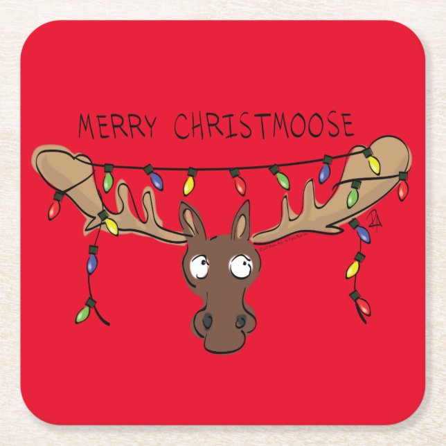 Jul Moose Cute Funny Helgdag Underlägg Papper Kvadrat (Framsidan)