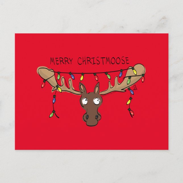 Jul Moose Cute Funny Helgdag Vykort (Framsida)