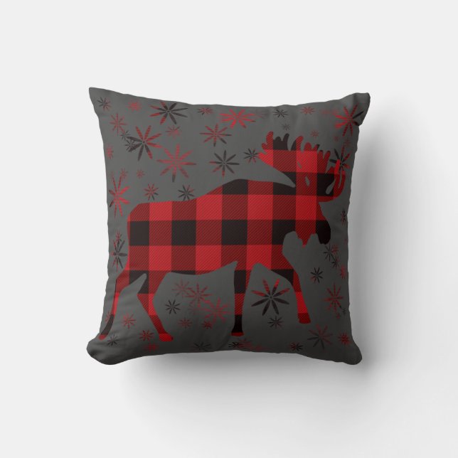 Jul Moose, klassisk röd svart fläsk Kudde (Framsida)