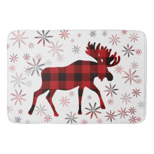 Jul Moose Red plaid snöflingor Badrumsmatta