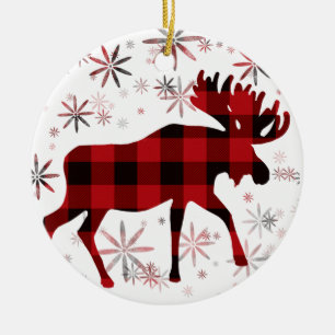 Jul Moose Red plaid snöflingor Julgransprydnad Keramik