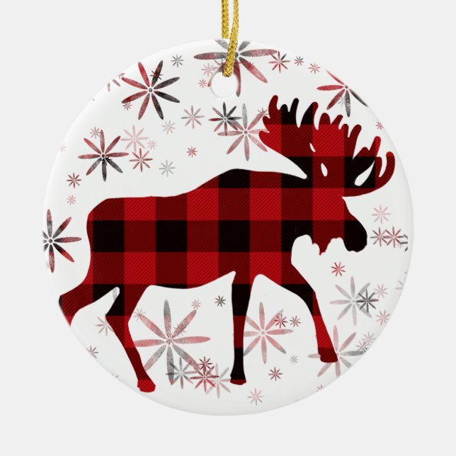 Jul Moose Red plaid snöflingor Julgransprydnad Keramik (Framsidan)