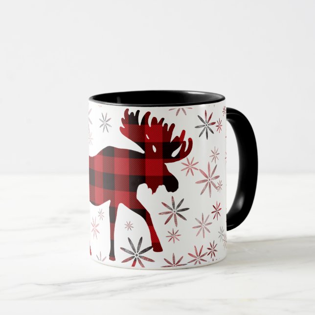 Jul Moose Red plaid snöflingor Mugg (Framsida höger)