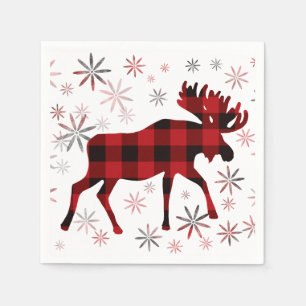 Jul Moose Red plaid snöflingor Pappersservett