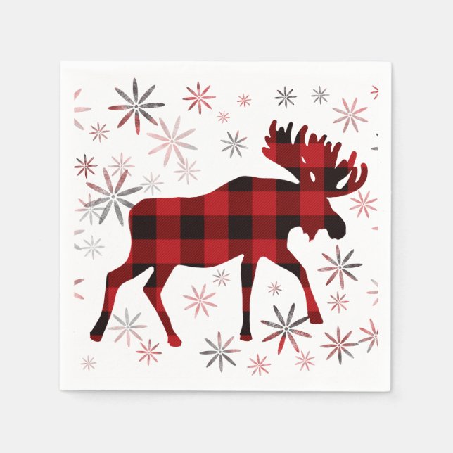 Jul Moose Red plaid snöflingor Pappersservett (Framsidan)