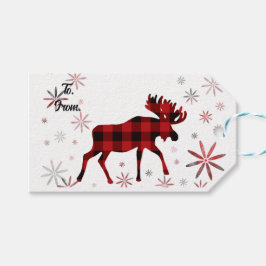 Jul Moose Red plaid snöflingor Presentetikett