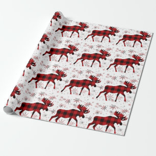 Jul Moose Red plaid snöflingor Presentpapper