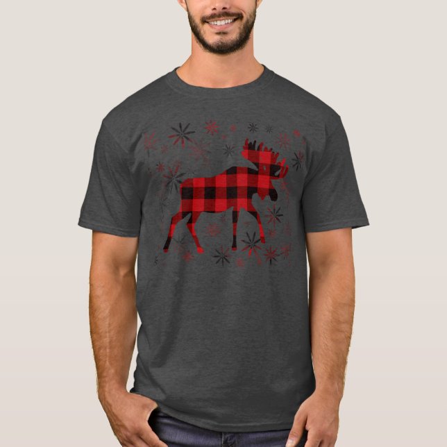 Jul Moose Red plaid snöflingor T Shirt (Framsida)