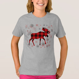 Jul Moose Red plaid snöflingor T Shirt