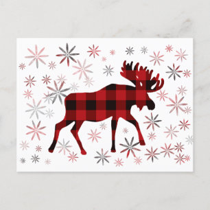 Jul Moose Red plaid snöflingor Vykort