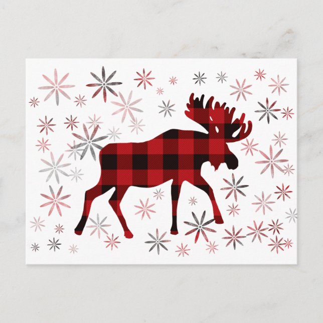 Jul Moose Red plaid snöflingor Vykort (Framsida)
