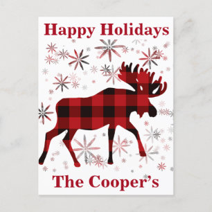 Jul Moose Red plaid snöflingor Vykort
