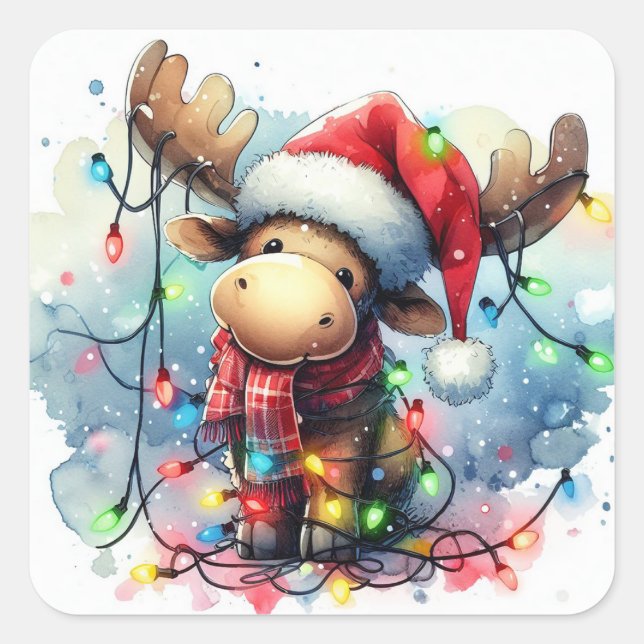 Jul Moose Stickers Fyrkantigt Klistermärke (Framsida)