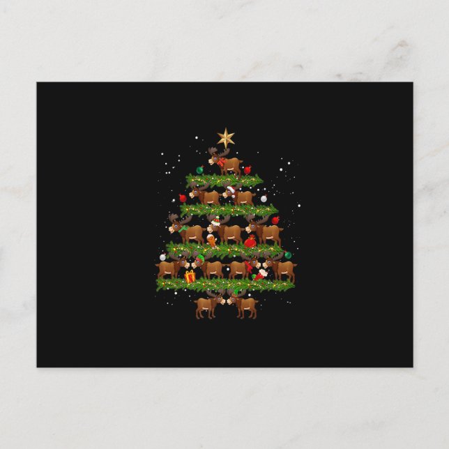 Jul Moose Träd Light Funny Julafton Matching Fam Vykort (Framsida)