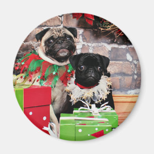 Jul - mops - daisy Mae och lilja Lou Magnet