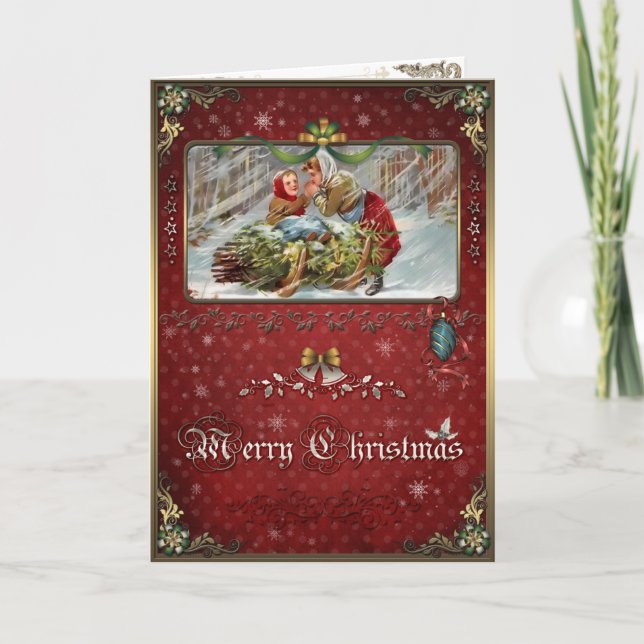 Jul, Mor och dotter i en vinterskog. Helgkort (Framsida)