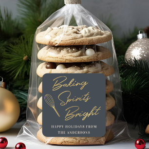 Jul Mörkblå och Guld Holiday Bakning Present Fyrkantigt Klistermärke