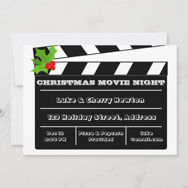 Jul Movie Night Holly Clapboard-inbjudan Inbjudningar (Framsida)