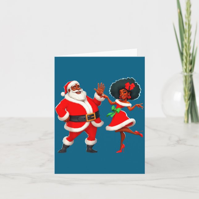 Jul Mr Tomte Mrs Claus Dansande Afroamerikan Kort (Framsida)