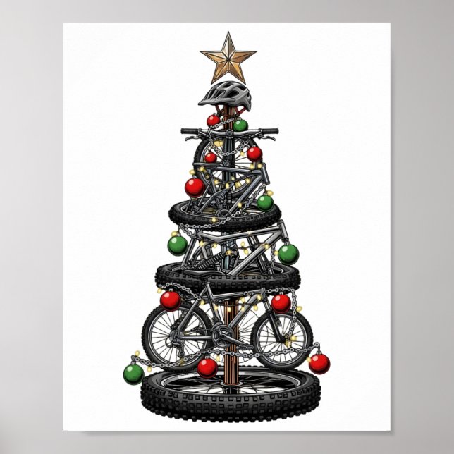Jul Mtb Mountainbike Träd Jul Roligt Män Poster (Framsidan)