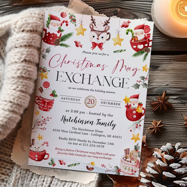 Jul Mug Gift Exchange Party Inbjudan (Christmas Mug Gift Exchange Party Invitation)