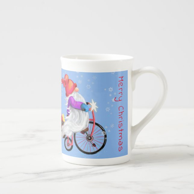 Jul Mugg Gift Gnome med Bike Benporslin Mugg (Höger)