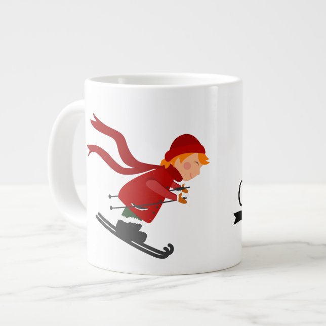 Jul Mugg med Child Skiing Art Jumbo Mugg (Framsida vänster)