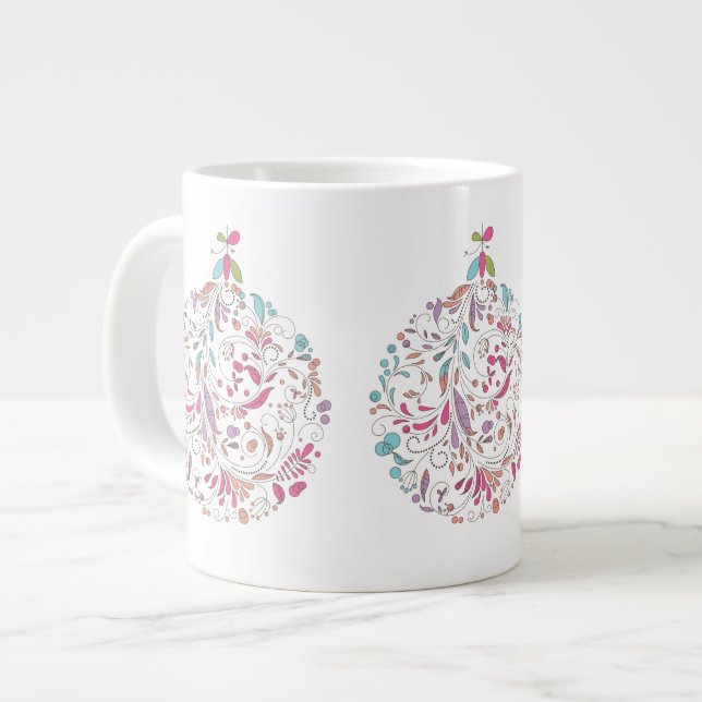 Jul Mugg, Pastel Blommigt Ornament Design Jumbo Mugg (Framsida vänster)