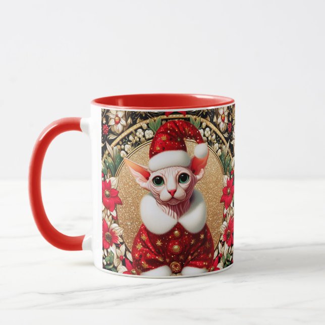Jul Mugg Sphynx Cat Santa Elf (Vänster)