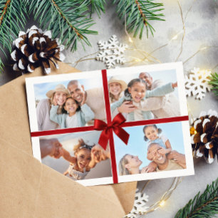 JUL MULTI FOTO modern present röd band slinga Julkort
