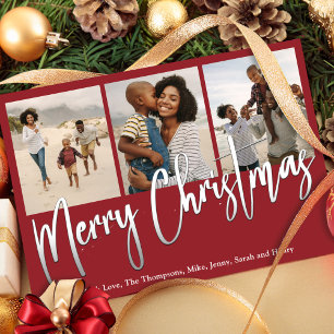 Jul Multi Photo Winter Greenery Holly Julkort