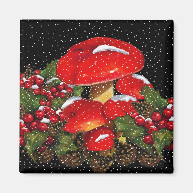 Jul Mushroom, Toadstools, Snö, Holly Magnet (Framsidan)